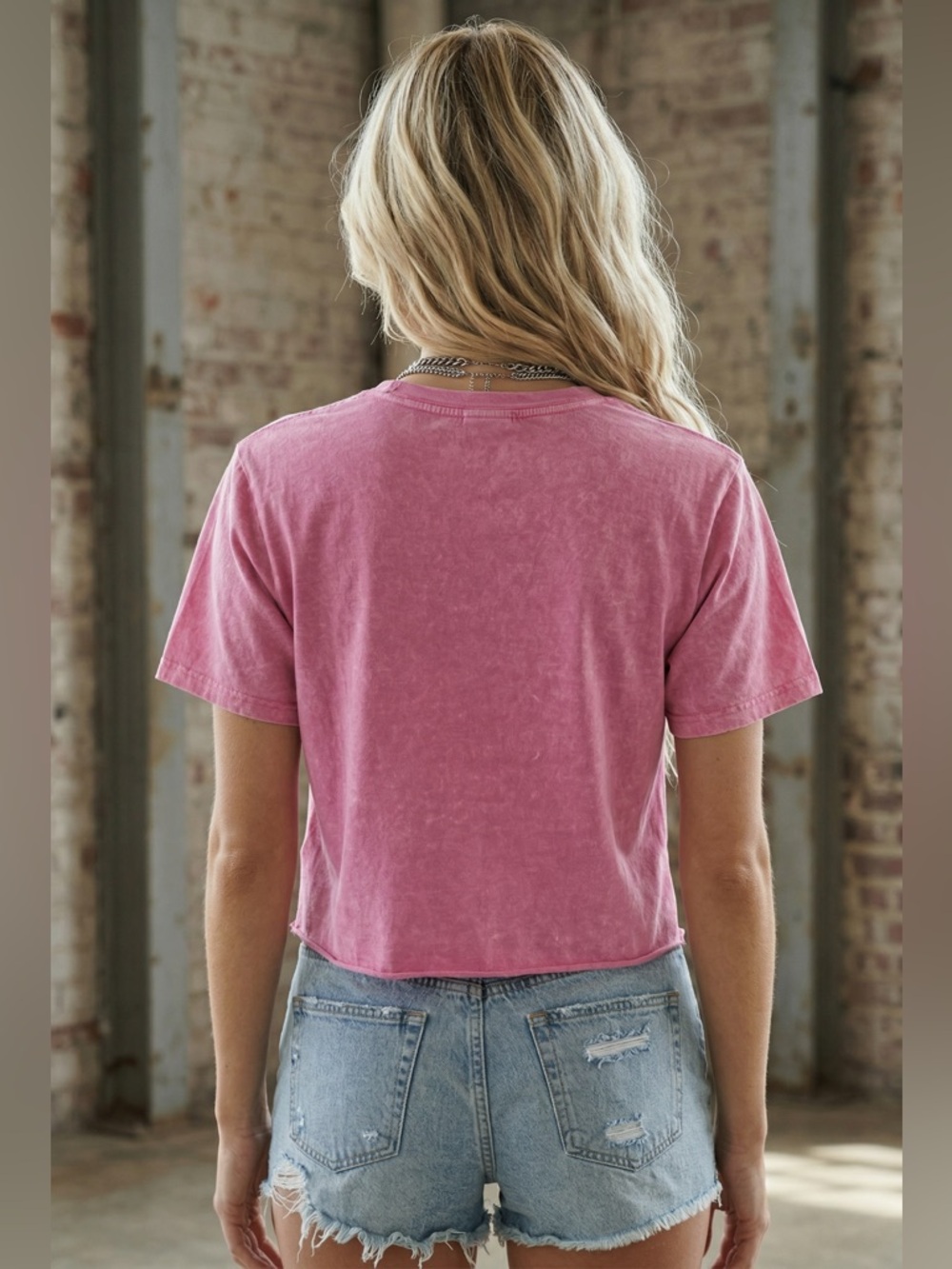 NWT Vintage Washed Free Bird Freebird Boho Pink Cropped Graphic Tee T-Shirt Top - Picture 5 of 6